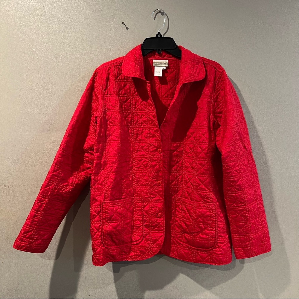 2000s Coldwater Creek 100% Silk Red Quilted Women's Coat Jacket Preppy Classic M